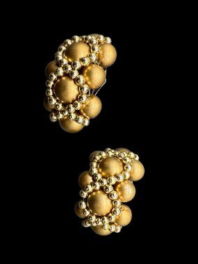 Vintage 1980s Large Faux Pearls Clip-on Earrings Gold Tone